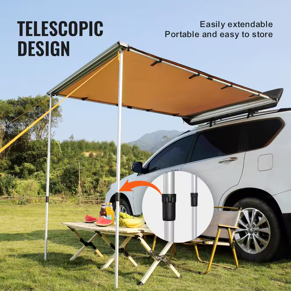 4.6 Ft. X 6.6 Ft. Car Side Awning, Retractable Vehicle Shade with UV50+ Waterproof Storage Bag, Suitable for Truck, SUV