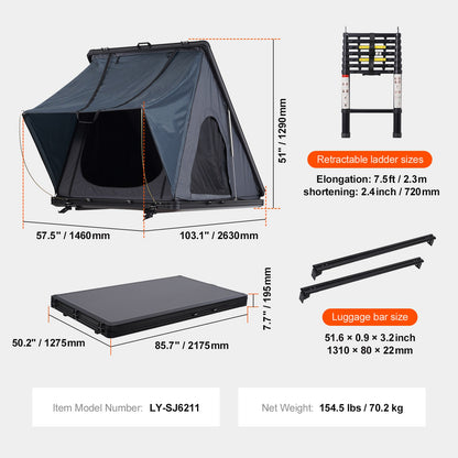 Hard Shell Rooftop Tent Pop-Up Tents 2-3 Person for SUV ‌Caravan Campervan