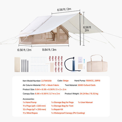 Inflatable Tents for 3-12 Person Camping Tent Blow up Tent W/ Pump & Stove Jack