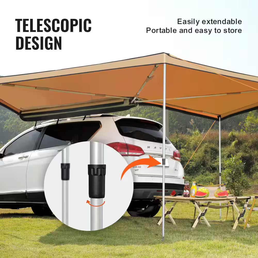 Vehicle Awning 270-Degree 8.2 Ft. Height Retractable Car Side Awning PU 3000 Mm UV 50+ Car Awning Waterproof Storage Bag