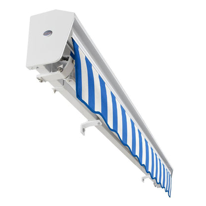 8 Ft. Destin Right Motorized Retractable Awning 96 In. W X 10.38 In. H X 78 In. D Acrylic Fabric in Bright Blue/White