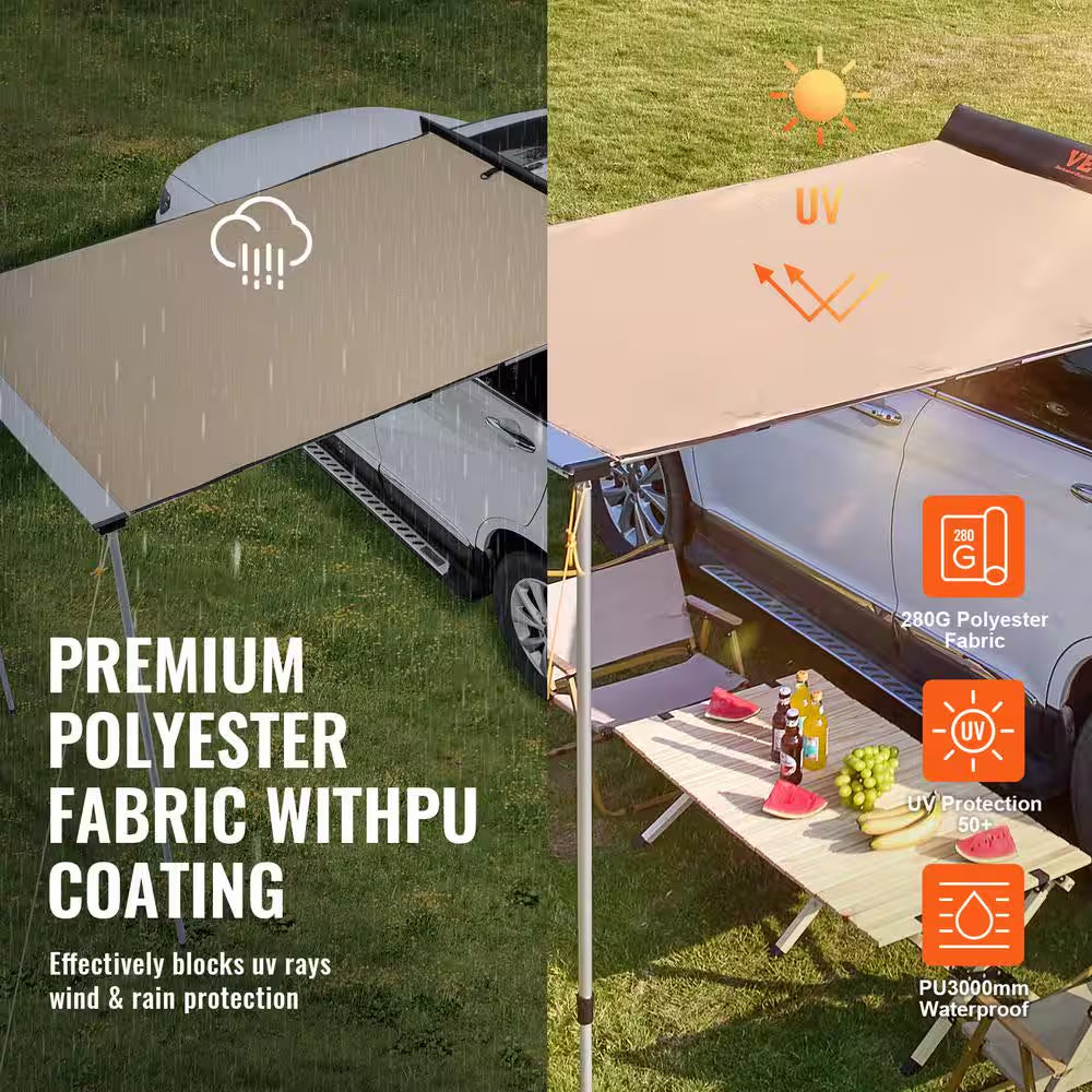 4.6 Ft. X 6.6 Ft. Car Side Awning, Retractable Vehicle Shade with UV50+ Waterproof Storage Bag, Suitable for Truck, SUV