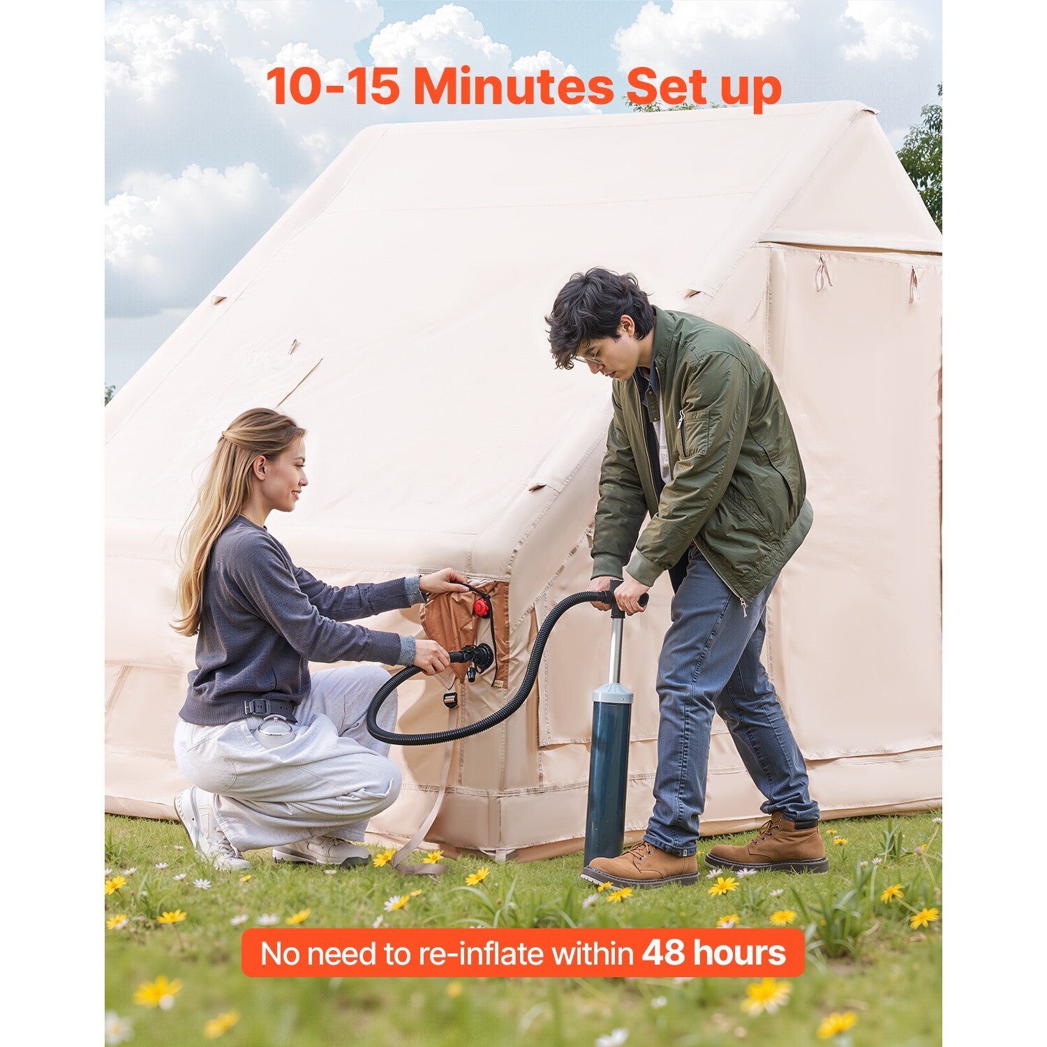 Inflatable Tents for 3-12 Person Camping Tent Blow up Tent W/ Pump & Stove Jack