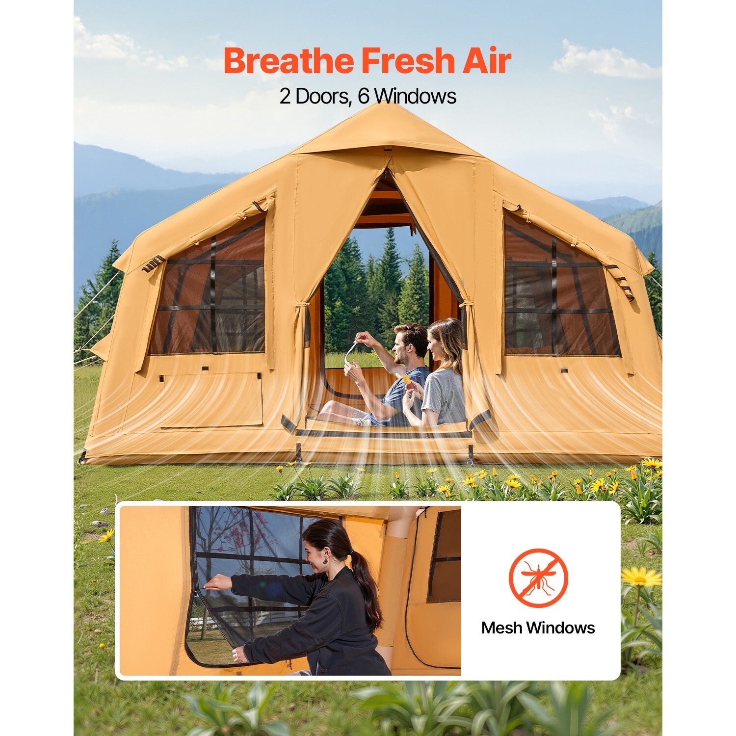 Inflatable Tents for 3-12 Person Camping Tent Blow up Tent W/ Pump & Stove Jack