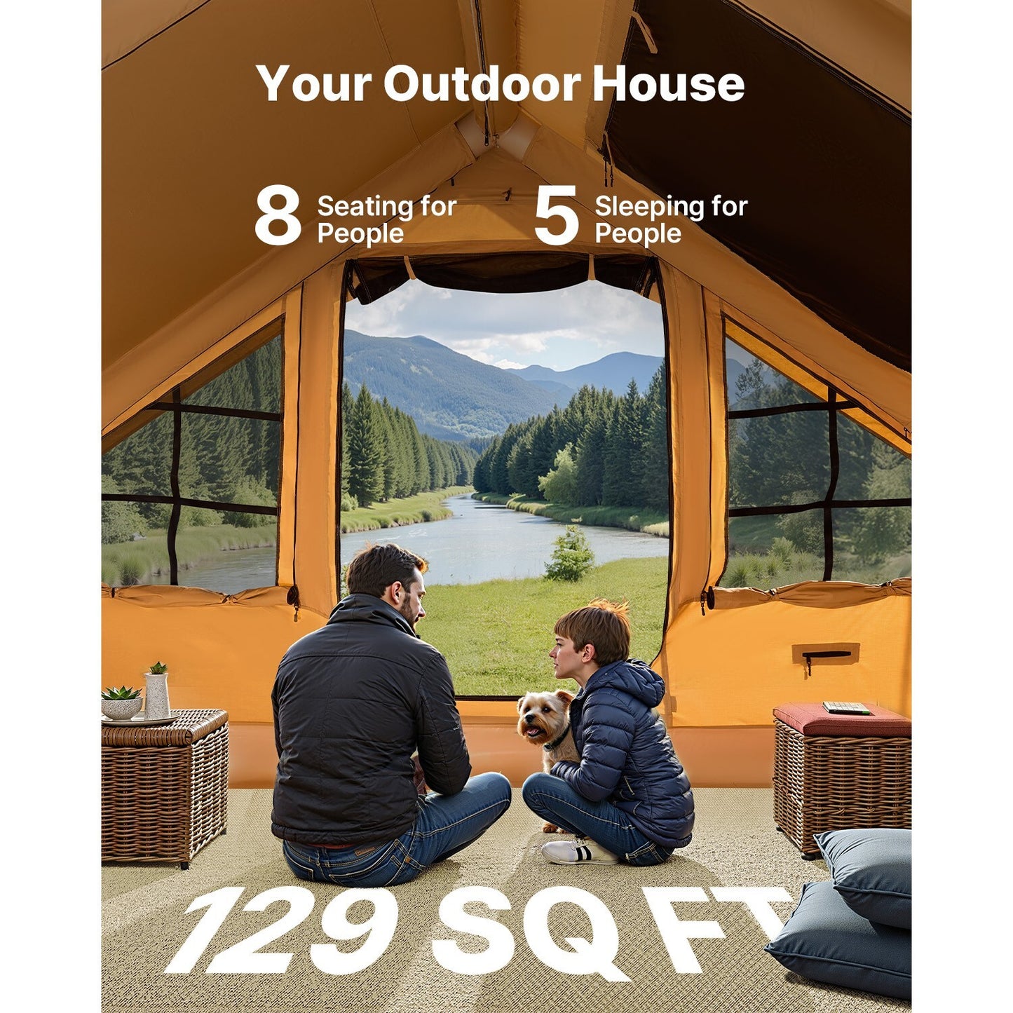 Inflatable Tents for 3-12 Person Camping Tent Blow up Tent W/ Pump & Stove Jack