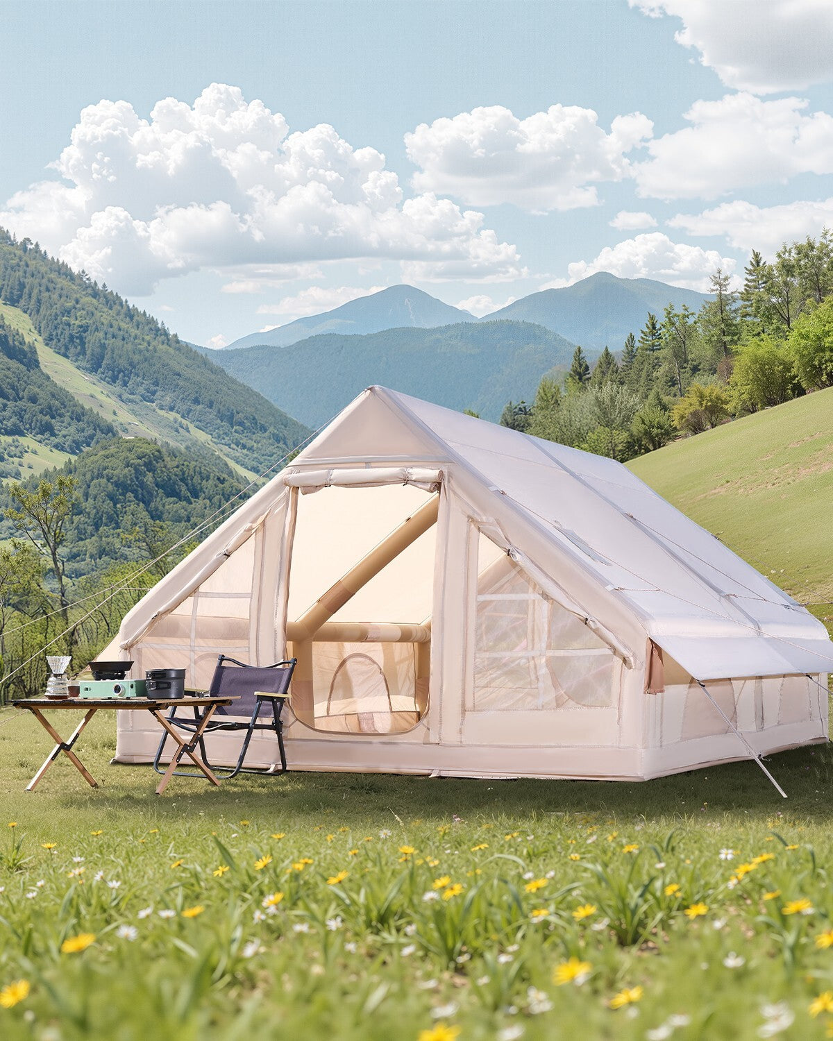 Inflatable Tents for 3-12 Person Camping Tent Blow up Tent W/ Pump & Stove Jack