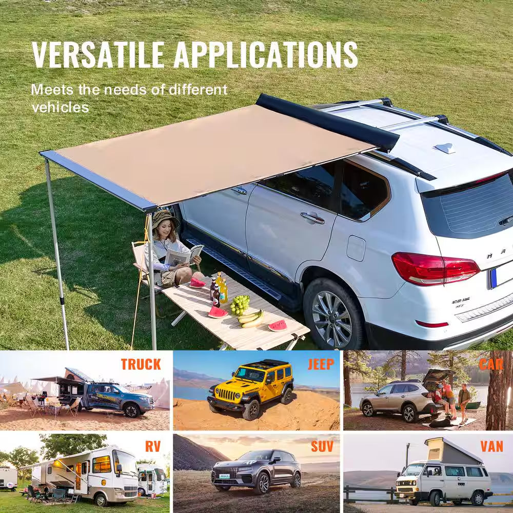 4.6 Ft. X 6.6 Ft. Car Side Awning, Retractable Vehicle Shade with UV50+ Waterproof Storage Bag, Suitable for Truck, SUV