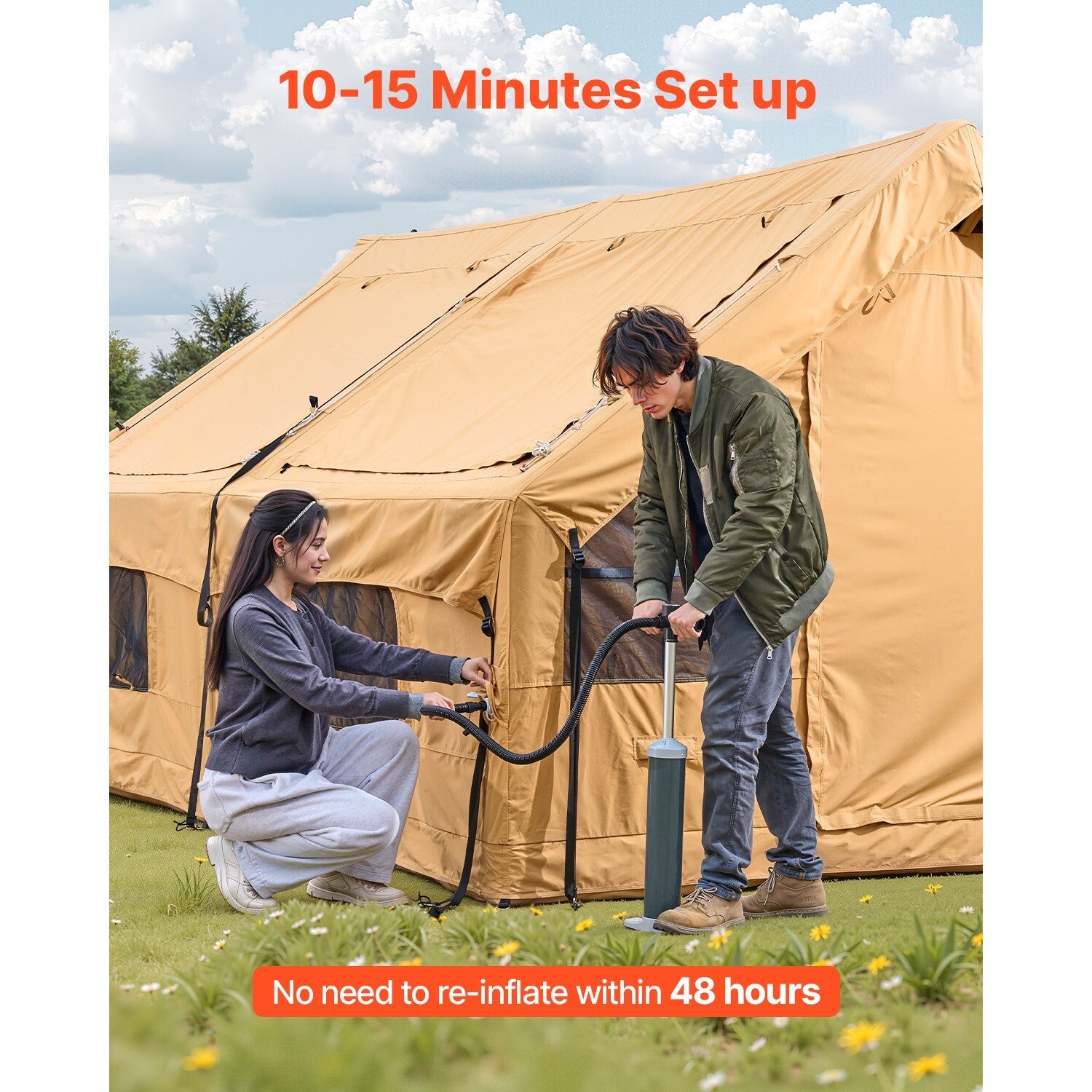 Inflatable Tents for 3-12 Person Camping Tent Blow up Tent W/ Pump & Stove Jack