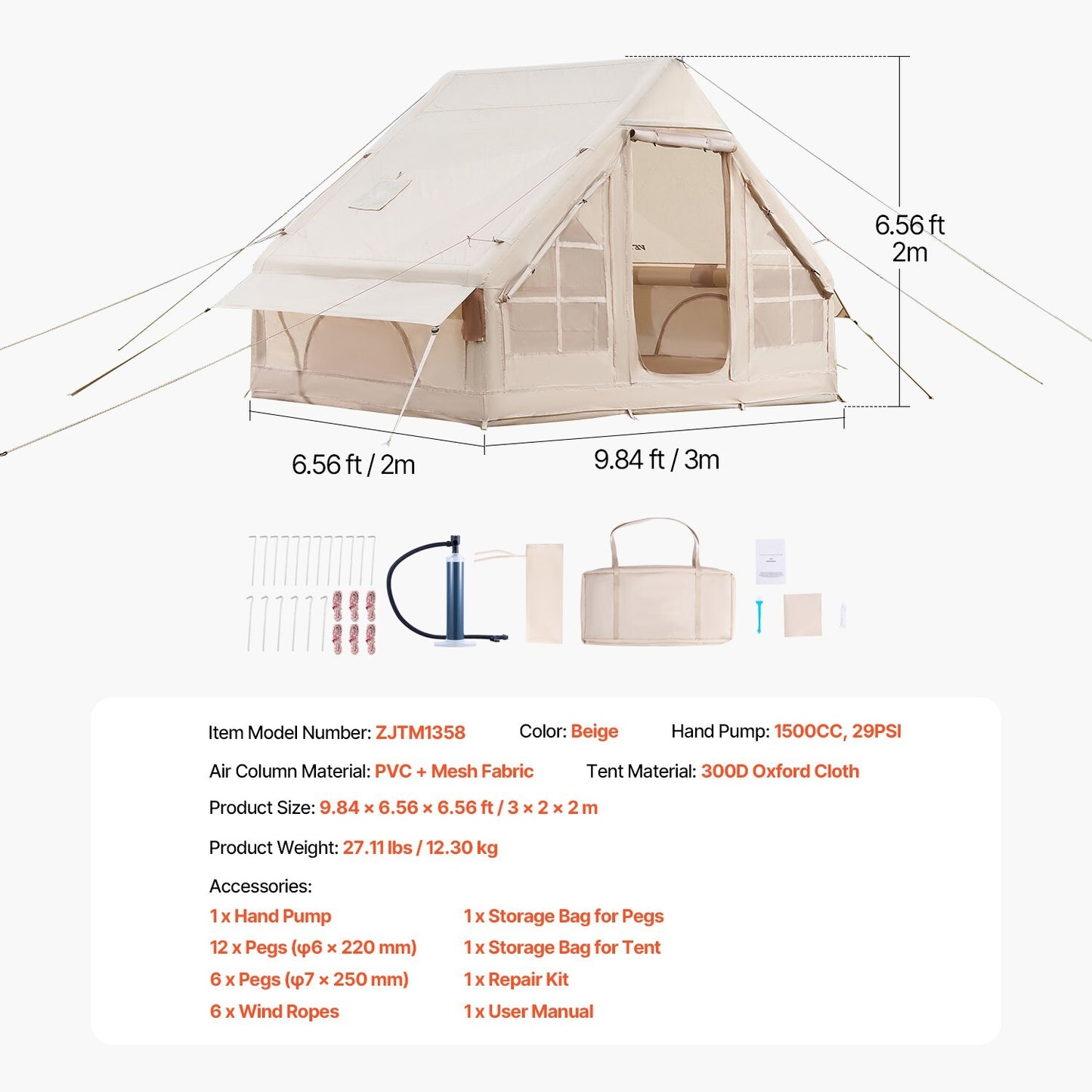Inflatable Tents for 3-12 Person Camping Tent Blow up Tent W/ Pump & Stove Jack