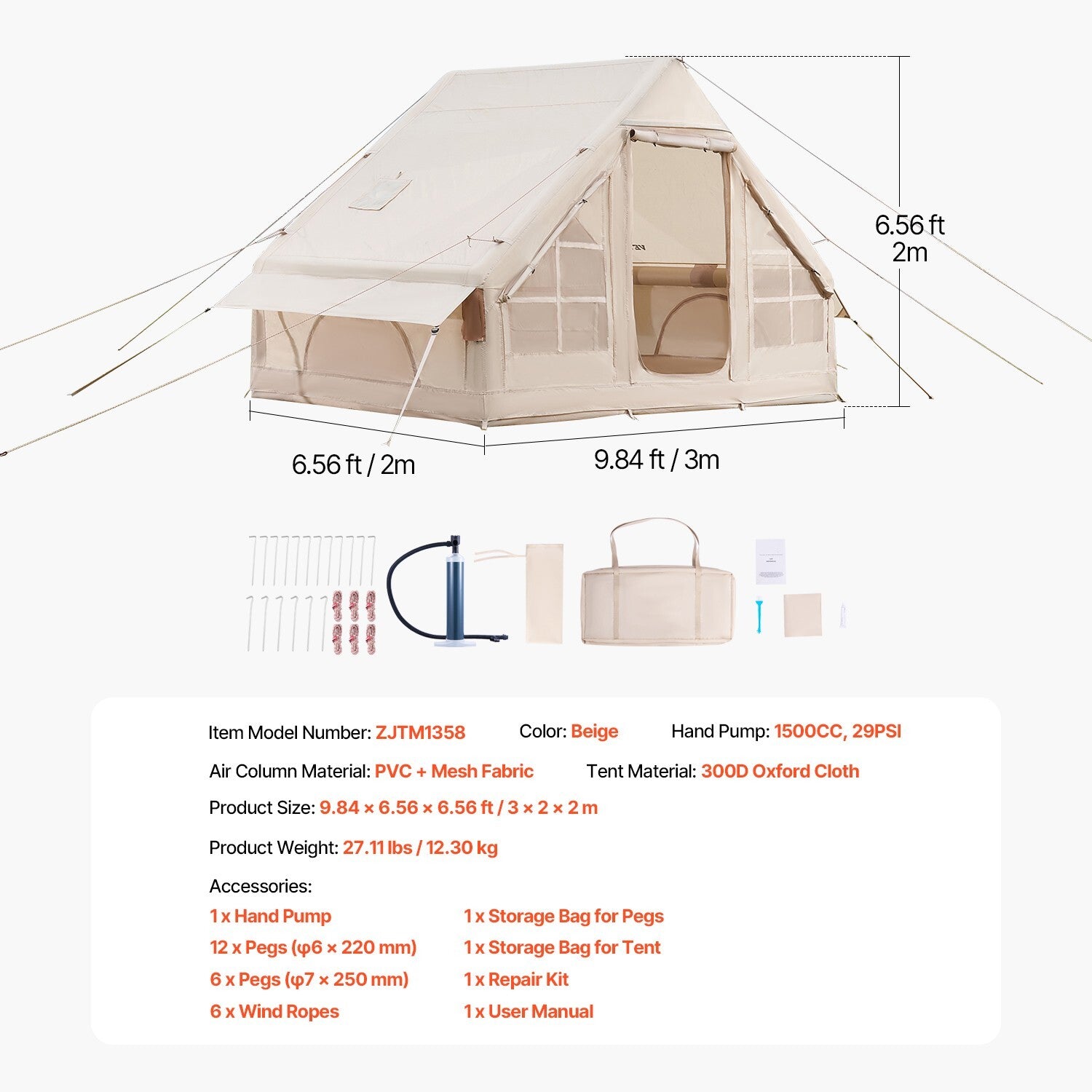 Inflatable Tents for 3-12 Person Camping Tent Blow up Tent W/ Pump & Stove Jack
