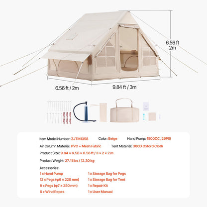 Inflatable Tents for 3-12 Person Camping Tent Blow up Tent W/ Pump & Stove Jack