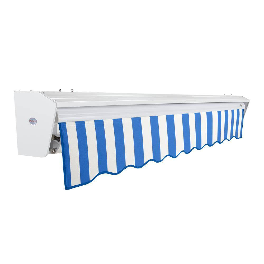 8 Ft. Destin Right Motorized Retractable Awning 96 In. W X 10.38 In. H X 78 In. D Acrylic Fabric in Bright Blue/White