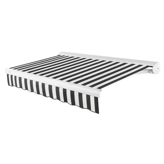 16 Ft. Key West Left Motorized Retractable Awning 192 In. W X 9.38 In. H X 120 In. D Acrylic Fabric in Black/White