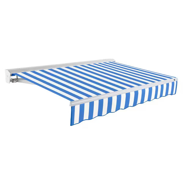 8 Ft. Destin Right Motorized Retractable Awning 96 In. W X 10.38 In. H X 78 In. D Acrylic Fabric in Bright Blue/White