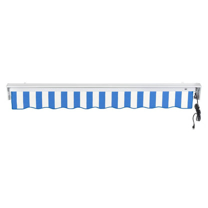 8 Ft. Destin Right Motorized Retractable Awning 96 In. W X 10.38 In. H X 78 In. D Acrylic Fabric in Bright Blue/White