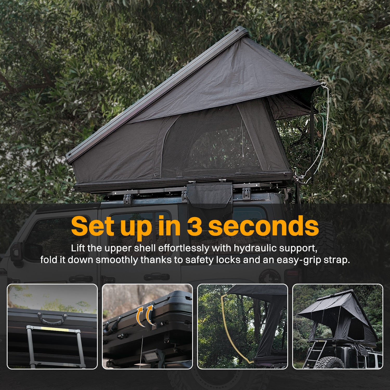 Roof Top Tent Hardshell Rooftop Tent for Van SUV Truck Car Overland Tent Camping for 2-3 Person with Ladder