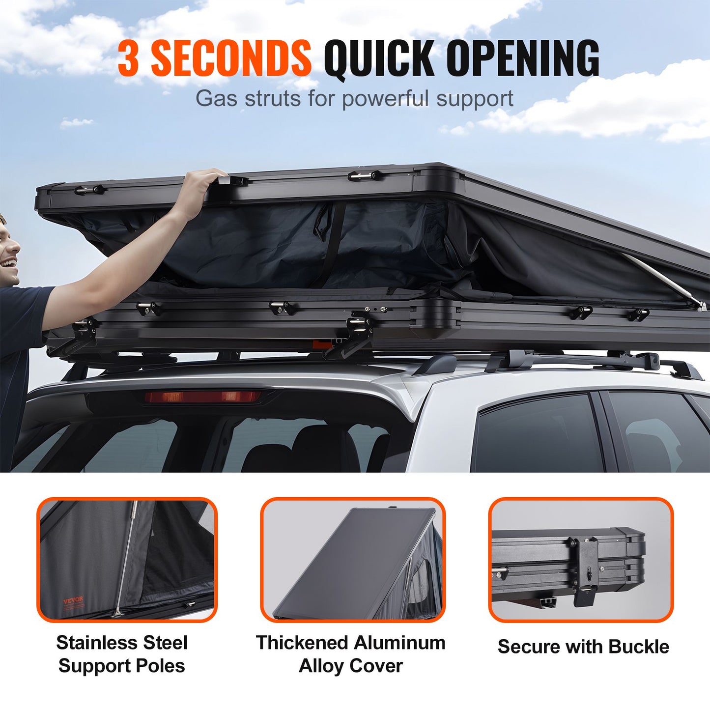 Uimoso Hardshell Rooftop Tent Car Pop-Up Outdoor Camping Travel Tents W/ Ladder
