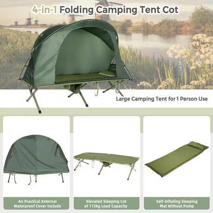 1-Person Folding Camping Tent Cot Portable Outdoor Tent for Backpacking & Hiking Green