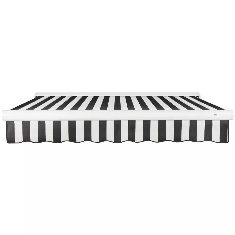 16 Ft. Key West Left Motorized Retractable Awning 192 In. W X 9.38 In. H X 120 In. D Acrylic Fabric in Black/White