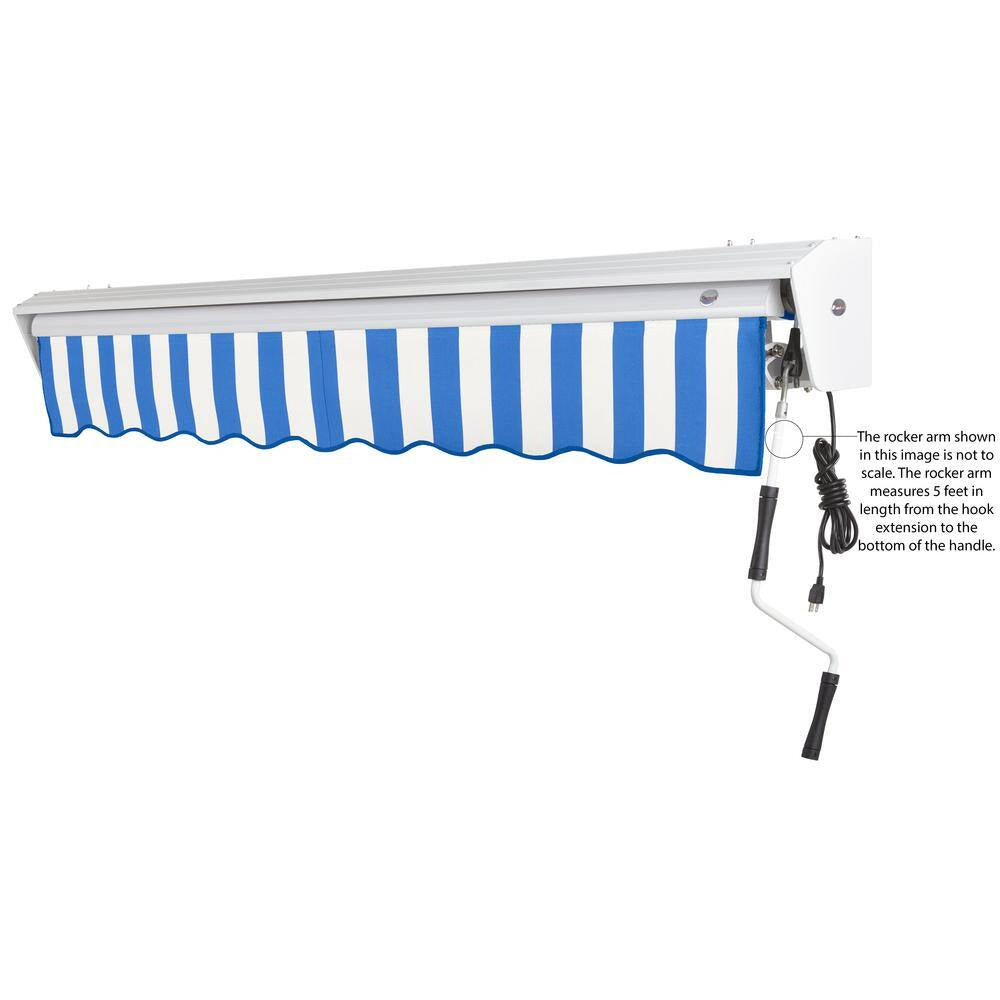 8 Ft. Destin Right Motorized Retractable Awning 96 In. W X 10.38 In. H X 78 In. D Acrylic Fabric in Bright Blue/White