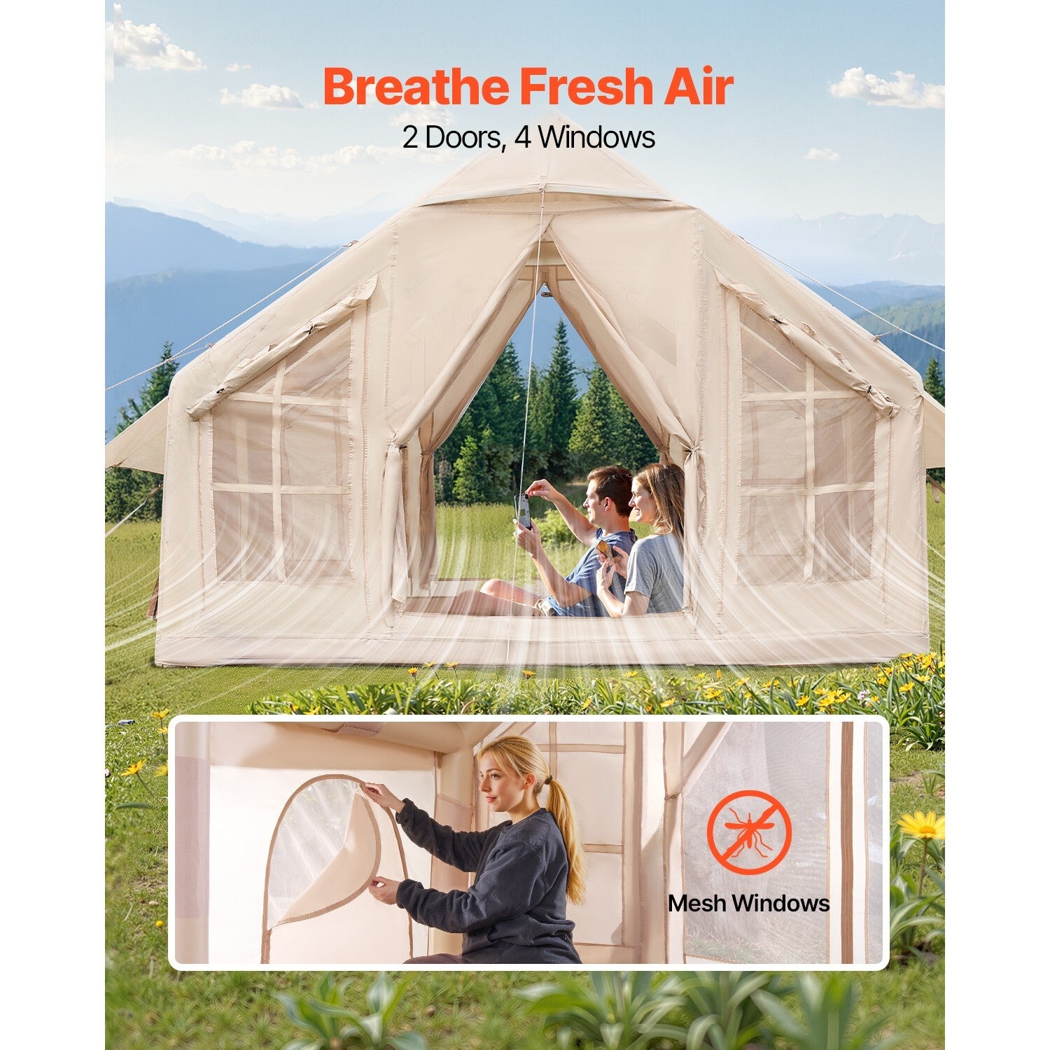 Inflatable Tents for 3-12 Person Camping Tent Blow up Tent W/ Pump & Stove Jack