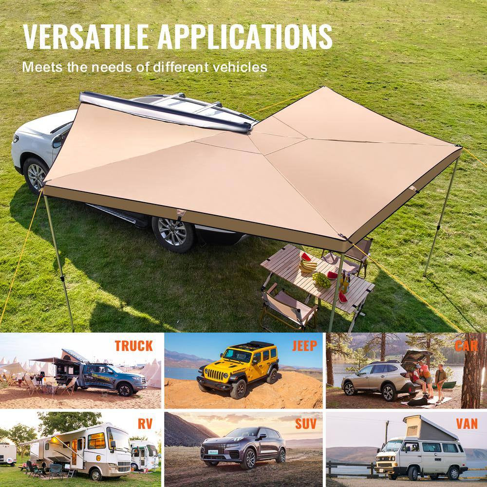 Vehicle Awning 270-Degree 8.2 Ft. Height Retractable Car Side Awning PU 3000 Mm UV 50+ Car Awning Waterproof Storage Bag