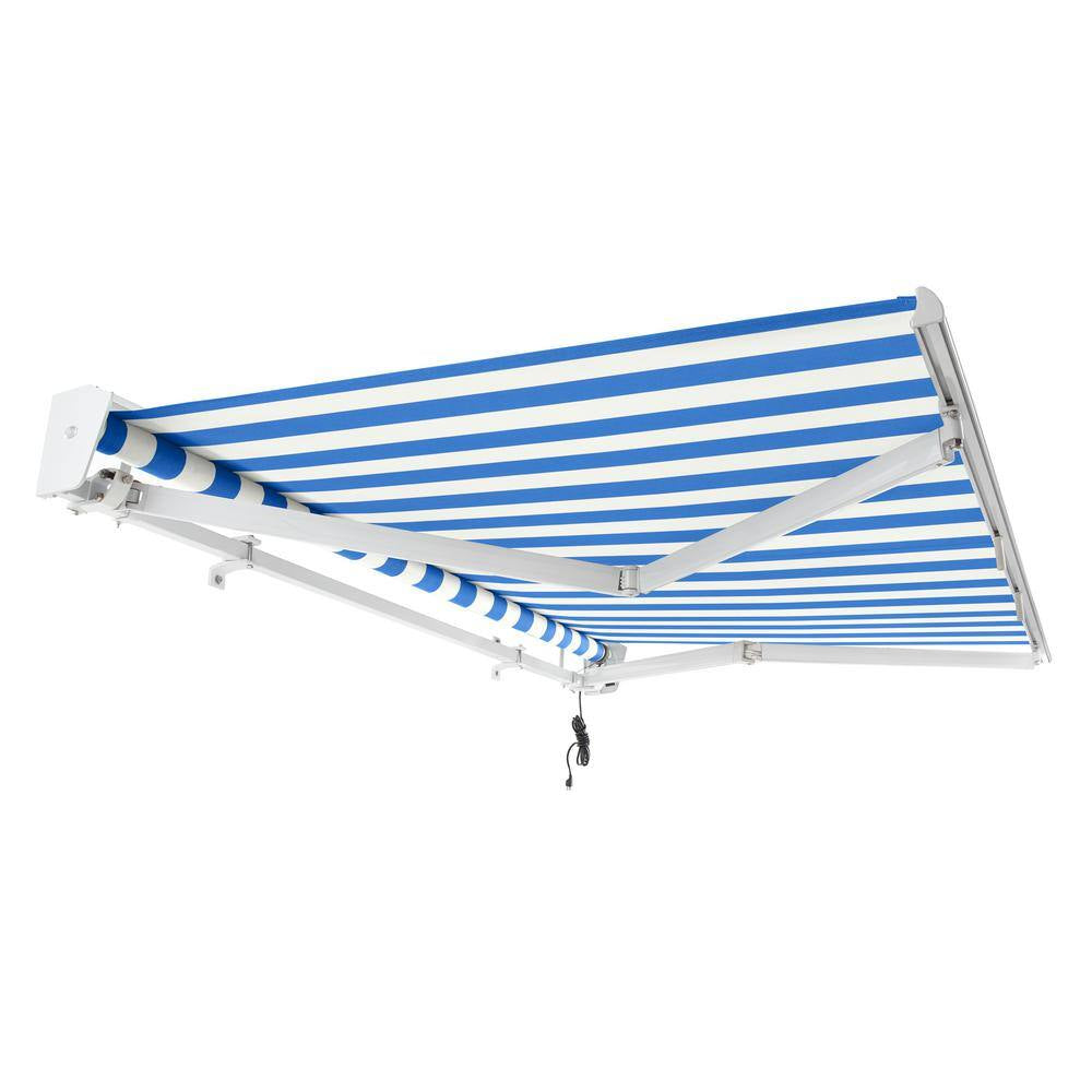 8 Ft. Destin Right Motorized Retractable Awning 96 In. W X 10.38 In. H X 78 In. D Acrylic Fabric in Bright Blue/White