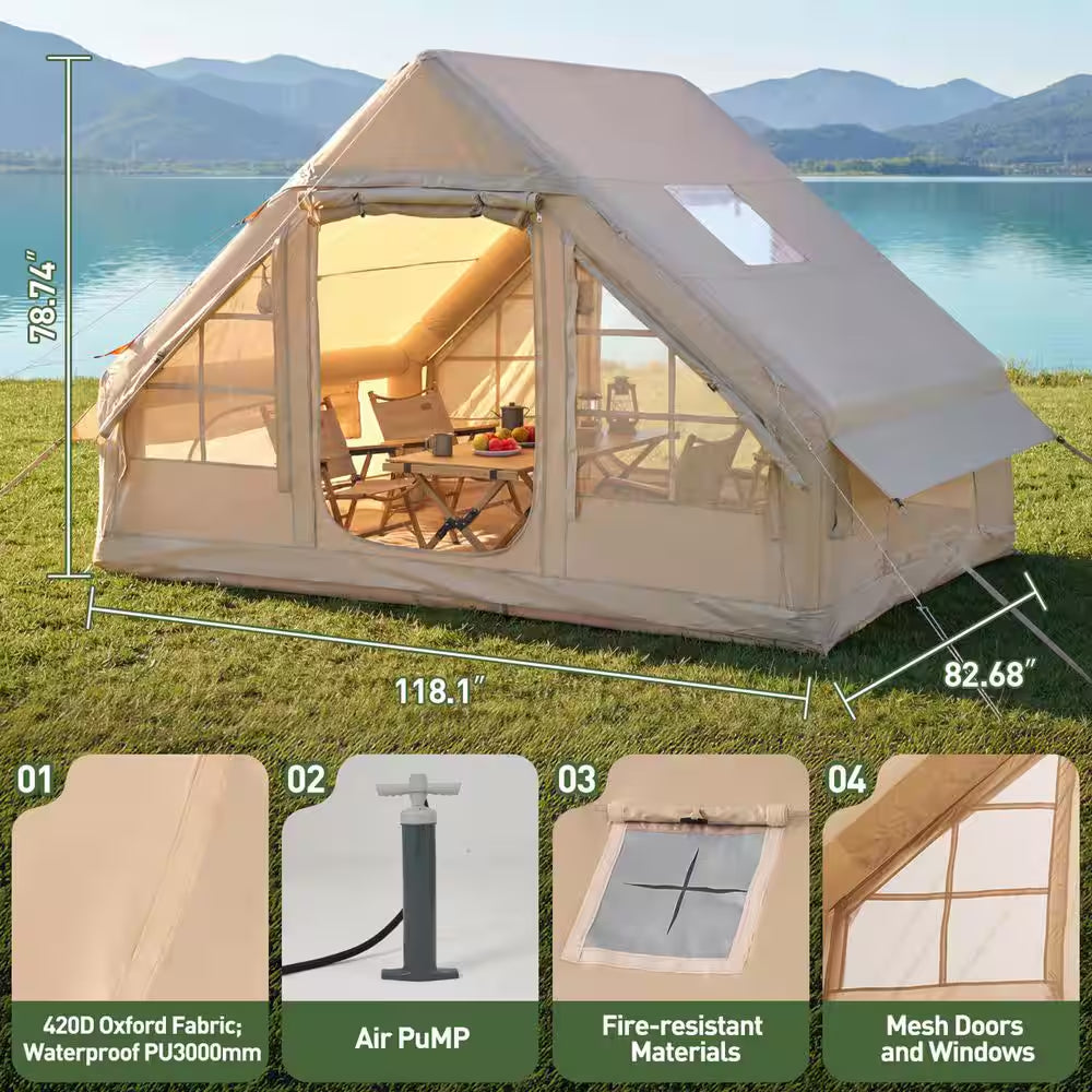 Camping Tent for 4-6 Person, Windproof Waterproof Outdoor Inflatable Tent with Pump, Instant Setup Family Tent